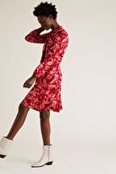 Marks & Spencer Kadın Siyah Çiçek Desenli Uzun Kollu Midi Elbise T42004298