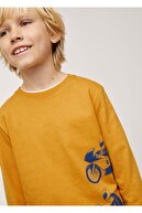 Mango Çocuk Hardal Rengi Uzun Kollu Baskılı Tişört