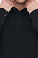ENQUE Erkek Gömlek Yaka Uzun Kol Pike Tişört Siyah