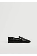 Mango Kadın Siyah Timsah Derisi Desenli Tokalı Mokasen Ayakkabı