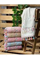 ayhan home ev tekstili Pamuklu Flora Kafes Nakışlı Püsküllü 6 Lı 30x50 Mutfak Havlu Seti