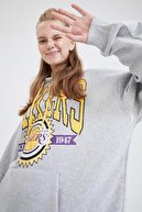 Defacto Fit Nba Los Angeles Lakers Lisanslı Kapüşonlu Oversize Fit Içi Yumuşak Tüylü Sweatshirt