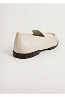 Mango Kadın Kırık Beyaz Büzgülü Deri Mokasen Ayakkabı