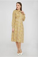 Chima Kadın Sarı Fiyonklu Uzun Kol Elbise Y19EL068