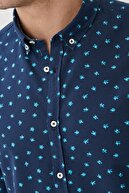 Altınyıldız Classics Erkek Lacivert Tailored Slim Fit Düğmeli Yaka Baskılı %100 Pamuk Gömlek