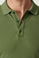 Altınyıldız Classics Erkek Haki Polo Yaka Cepsiz Slim Fit Dar Kesim %100 Pamuk Düz Tişört