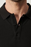 Altınyıldız Classics Erkek Siyah Polo Yaka Cepsiz Slim Fit Dar Kesim %100 Pamuk Düz Tişört