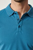 Altınyıldız Classics Erkek Havacı Mavi Polo Yaka Cepsiz Slim Fit Dar Kesim %100 Pamuk Düz Tişört