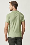 Altınyıldız Classics Erkek Yeşil Düğmeli Polo Yaka Cepsiz Slim Fit Dar Kesim Düz Tişört