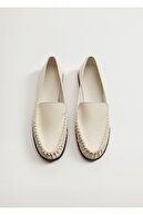 Mango Kadın Kırık Beyaz Büzgülü Deri Mokasen Ayakkabı