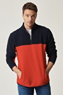 Altınyıldız Classics Erkek Lacivert-kırmızı Standart Fit Günlük Rahat Çift Renkli Polar Spor Sweatshirt