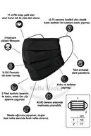 Mutlu Maske Konfor Modeli 3 Katlı Burun Telli %100 Pamuklu Kumaş Siyah Renkli Yıkanabilir Bez Maske 3'lü Paket