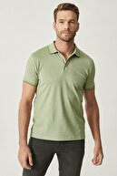 Altınyıldız Classics Erkek Yeşil Düğmeli Polo Yaka Cepsiz Slim Fit Dar Kesim Düz Tişört