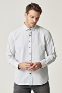 Altınyıldız Classics Erkek Beyaz-Haki Tailored Slim Fit Dar Kesim İtalyan Yaka Baskılı Gömlek