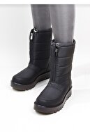 TUGGON Kadın Siyah Termal Kürklü Fermuarlı Kışlık Kar Botu Ayakkabı