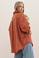 Trend Alaçatı Stili Kadın Sütlü Kahve Kadife Pamuklu Çift Cep Oversize Ceket Gömlek ALC-690-001