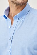 Altınyıldız Classics Erkek Mavi Tailored Slim Fit Dar Kesim Düğmeli Yaka %100 Pamuk Gömlek