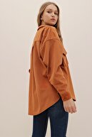 Trend Alaçatı Stili Kadın Koyu Hardal Kadife Pamuklu Çift Cep Oversize Ceket Gömlek ALC-690-001