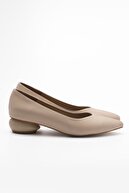 Marjin Kadın Günlük Klasik Topuklu Ayakkabı Evara Bej