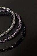 Bijuteri Online Gümüş, Mor ve Siyah Renk Kristal Kadın 3'lü Işıltılı Günlük Kullanıma Uygun Taç Seti