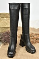 Fox Shoes Siyah Platform Topuklu Kadın Çizme L282390109