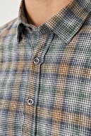 Altınyıldız Classics Erkek Lacivert-hardal Slim Fit Dar Kesim Düğmeli Yaka Flanel Oduncu Gömlek