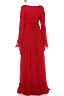 Moda Labio Kırmızı Minel Şifon Tesettür Hamile Elbisesi