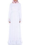 Moda Labio Beyaz Minel Şifon Tesettür Hamile Elbisesi