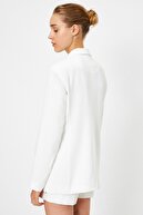 Koton Kadın Beyaz Cep Detayli Uzun Ceket