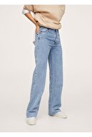 Mango Kadın Donuk Mavi Yüksek Belli Wideleg Jean