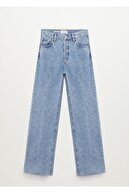 Mango Kadın Donuk Mavi Yüksek Belli Wideleg Jean