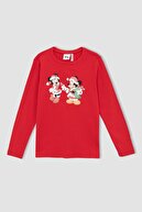Defacto Kız Çocuk Disney Mickey & Minnie Lisanslı Regular Fit Yılbaşı Temalı Uzun Kollu Pijama Takım
