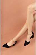 owwo club Aria; Kadın Siyah Süet Bilekten Zincirli Klasik Topuklu Ayakkabı