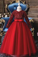 mashokids Kırmızı Zara Payetli Kız Çocuk Abiye - Kız Çocuk Elbise