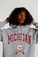 Millionaire Kadın Gri Melange Michigan Kapşonlu Sweatshirt