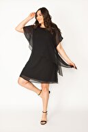 Şans Kadın Siyah Pelerin Detaylı Şifon Astarlı Elbise 65N30442