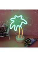 TechnoSmart Palmiye Model Neon Led Işıklı Masa Lambası Dekoratif Aydınlatma Gece Lambası