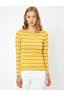 Koton Kadın Sarı Uzun Kollu Çizgili T-Shirt