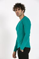 Fabregas Açık Petrol Slim Fit Likralı V Yaka Basic Uzun Kollu T-shirt