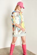 ژاکت بافتنی YL-KZ99782 چاپ صورت بژ زنانه یقه گرد اورسایز-thumb