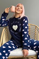 Pijamaevi Lacivert Self Love Desenli Kadın Peluş Pijama Takımı