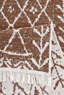 Caretta Home Kahverengi Beyaz Saçaklı Mistik Desenli Dokuma Kilim