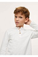 Mango Çocuk Kırık Beyaz Düğmeli Uzun Kollu Tişört