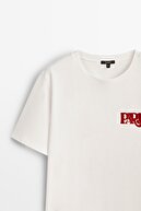 Massimo Dutti Sloganlı Kısa Kollu Pamuklu T-shirt