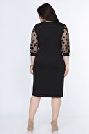 Modayız Kadın Siyah Puanlı Flok Kol Elbise 12e-08951