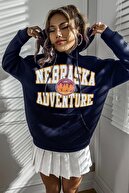 Millionaire Kadın Lacivert Adventure Oversize Kapşonlu Kanguru Sweatshirt