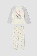 Defacto Kız Çocuk Kedi Baskılı Peluş Uzun Kollu Pijama Takımı S8609A621WN
