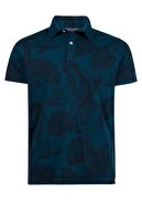 Tommy Hilfiger Erkek Mavi Polo Yaka T-Shirt Printed Garment Dye Slim Polo MW0MW07608