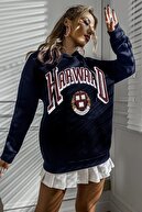Millionaire Kadın Lacivert Harvard Oversize Kapşonlu Sweatshirt