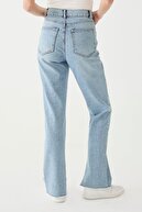 Suud Collection Mavi Yırtmaç Detaylı Yüksek Bel Kot Pantolon